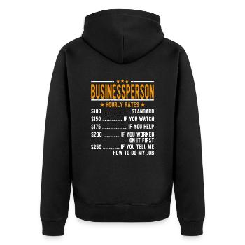 Self-employed hourly wage - Unisex Premium Organic Zip Hoodie - black - Back - Nico (187cm)