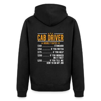 Taxi driver hourly wage - Unisex Premium Organic Zip Hoodie - black - Back - Nico (187cm)