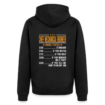 Maschinenbauingenieur Stundenlohn - Unisex Premium Bio Zip Hoodie - Schwarz - Hinten - Nico (187cm)