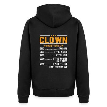 Clown Stundenlohn - Unisex Premium Bio Zip Hoodie - Schwarz - Hinten - Nico (187cm)