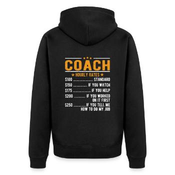Trainer Stundenlohn - Unisex Premium Bio Zip Hoodie - Schwarz - Hinten - Nico (187cm)