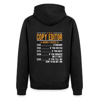 Rédacteur Salaire horaire - Veste à capuche bio Premium Unisexe - noir - Dos - Nico (187cm)