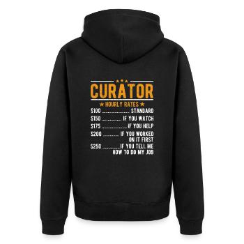 Kurator Stundenlohn - Unisex Premium Bio Zip Hoodie - Schwarz - Hinten - Nico (187cm)