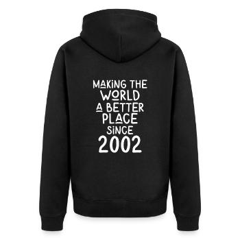 Rendre le monde meilleur depuis 2002 - Veste à capuche bio Premium Unisexe - noir - Dos - Nico (187cm)