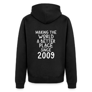Rendre le monde meilleur depuis 2009 - Veste à capuche bio Premium Unisexe - noir - Dos - Nico (187cm)