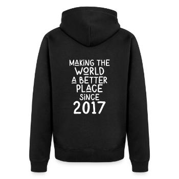 Making the World a better place since 2017 - Unisex Premium Organic Zip Hoodie - black - Back - Nico (187cm)