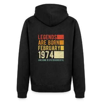Anniversaire février 1974 - Veste à capuche bio Premium Unisexe - noir - Dos - Nico (187cm)