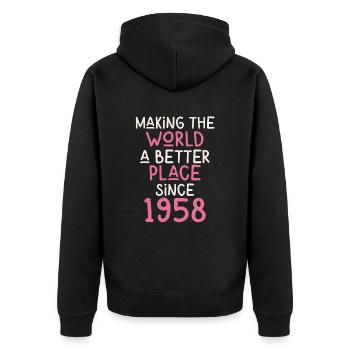 Making the World a better place since 1958 - Unisex Premium Bio Zip Hoodie - Schwarz - Hinten - Nico (187cm)