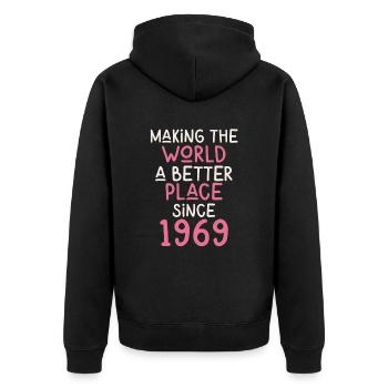 Making the World a better place since 1969 - Unisex Premium Bio Zip Hoodie - Schwarz - Hinten - Nico (187cm)