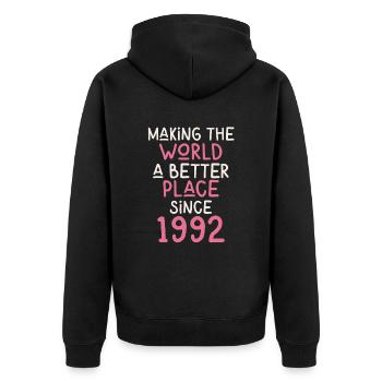 Making the World a better place since 1992 - Unisex Premium Organic Zip Hoodie - black - Back - Nico (187cm)
