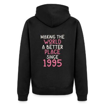 Making the World a better place since 1995 - Unisex Premium Bio Zip Hoodie - Schwarz - Hinten - Nico (187cm)