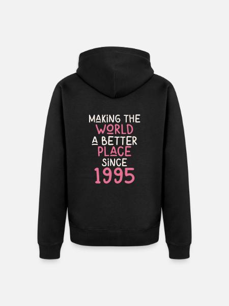 Gør verden til et bedre sted siden 1995 - Premium økologisk unisex-hættejakke - sort