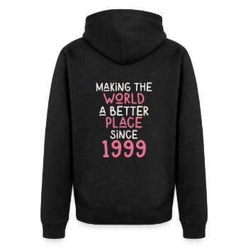 Making the World a better place since 1999 - Unisex Premium Bio Zip Hoodie - Schwarz - Hinten - Nico (187cm)