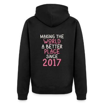Making the World a better place since 2017 - Unisex Premium Organic Zip Hoodie - black - Back - Nico (187cm)