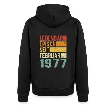Legendär seit Februar 1977 - Unisex Premium Bio Zip Hoodie - Schwarz - Hinten - Nico (187cm)