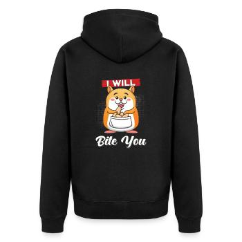 Hamster Ich will dich beißen - Unisex Premium Bio Zip Hoodie - Schwarz - Hinten - Nico (187cm)
