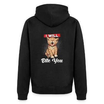 Katze Ich will dich beißen - Unisex Premium Bio Zip Hoodie - Schwarz - Hinten - Nico (187cm)
