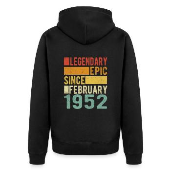Geburtstag Februar 1952 Legendär Episch - Unisex Premium Bio Zip Hoodie - Schwarz - Hinten - Nico (187cm)