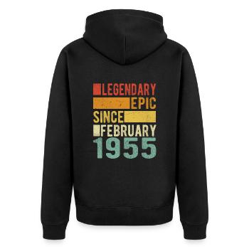 Anniversaire février 1955 Épopée légendaire - Veste à capuche bio Premium Unisexe - noir - Dos - Nico (187cm)