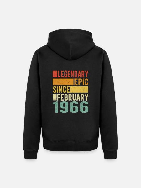 Birthday February 1966 Legendary epic - Unisex Premium Organic Zip Hoodie - black