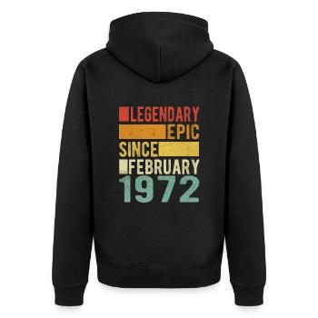 Anniversaire février 1972 Épopée légendaire - Veste à capuche bio Premium Unisexe - noir - Dos - Nico (187cm)