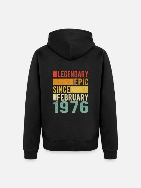 Birthday February 1976 Legendary epic - Unisex Premium Organic Zip Hoodie - black