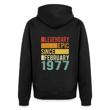 Geburtstag Februar 1977 Legendär Episch - Unisex Premium Bio Zip Hoodie - Schwarz - Hinten - Nico (187cm)