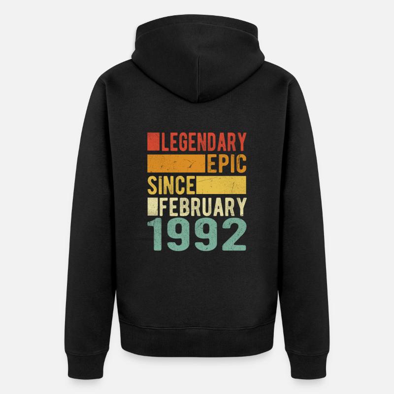 Anniversaire Février 1992 Épopée légendaire - Veste à capuche bio Premium Unisexe - noir