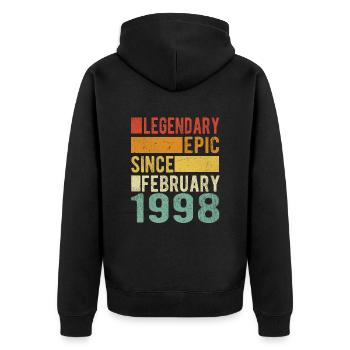 Anniversaire février 1998 Épopée légendaire - Veste à capuche bio Premium Unisexe - noir - Dos - Nico (187cm)