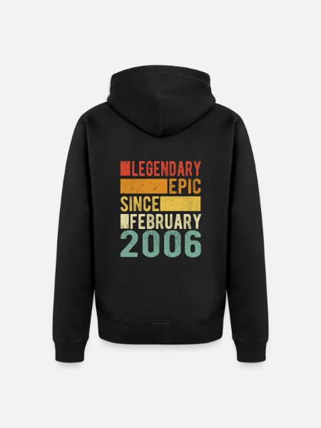 Birthday February 2006 Legendary Epic - Unisex Premium Organic Zip Hoodie - black
