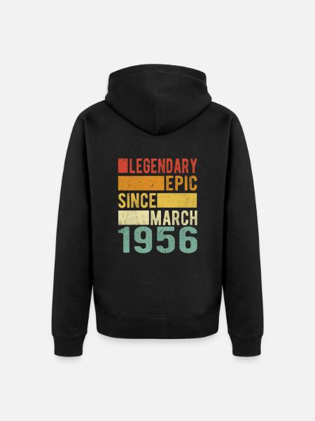 Birthday March 1956 Legendary epic - Unisex Premium Organic Zip Hoodie - black