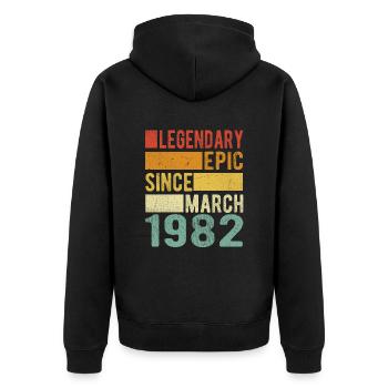 Birthday March 1982 Legendary epic - Unisex Premium Organic Zip Hoodie - black - Back - Nico (187cm)