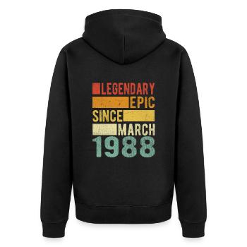Anniversaire Mars 1988 Épopée légendaire - Veste à capuche bio Premium Unisexe - noir - Dos - Nico (187cm)
