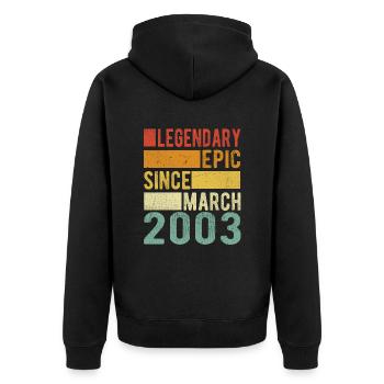 Anniversaire Mars 2003 Épopée légendaire - Veste à capuche bio Premium Unisexe - noir - Dos - Nico (187cm)