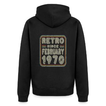 Anniversaire Février 1970 Retro Gift - Veste à capuche bio Premium Unisexe - noir - Dos - Nico (187cm)