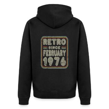 Anniversaire Février 1976 Cadeau Rétro - Veste à capuche bio Premium Unisexe - noir - Dos - Nico (187cm)