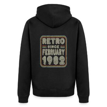 Anniversaire Février 1982 Cadeau rétro - Veste à capuche bio Premium Unisexe - noir - Dos - Nico (187cm)