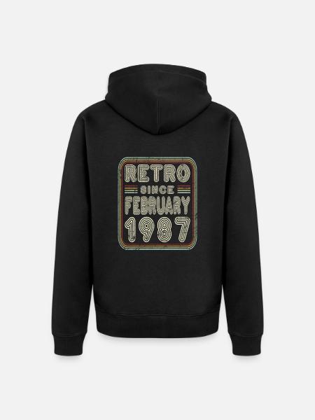 Anniversaire Février 1987 Retro Gift - Veste à capuche bio Premium Unisexe - noir