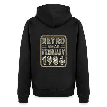 Anniversaire Février 1986 Cadeau rétro - Veste à capuche bio Premium Unisexe - noir - Dos - Nico (187cm)