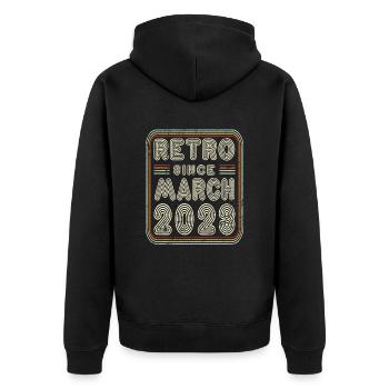 Geburtstag März 2023 Retro Geschenk - Unisex Premium Bio Zip Hoodie - Schwarz - Hinten - Nico (187cm)