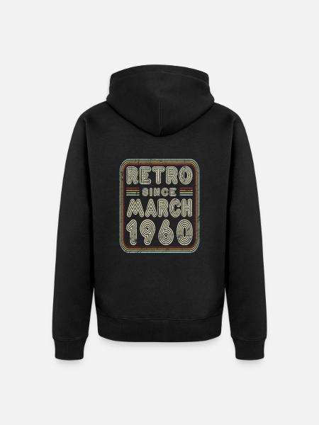 Birthday March 1960 Retro Gift - Unisex Premium Organic Zip Hoodie - black
