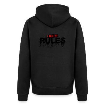 Ich mache die Regeln Panel Text Slogan Zitat 20 - Unisex Premium Bio Zip Hoodie - Schwarz - Hinten - Nico (187cm)
