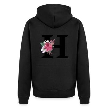 Buchstabe h blumig - Unisex Premium Bio Zip Hoodie - Schwarz - Hinten - Nico (187cm)