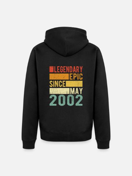 Birthday May 2002 Legendary epic - Unisex Premium Organic Zip Hoodie - black