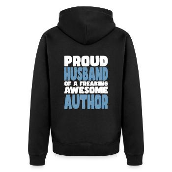 Proud wife of a damn good author - Unisex Premium Organic Zip Hoodie - black - Back - Nico (187cm)