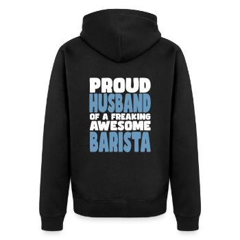 Fière épouse d’un sacré bon barista - Veste à capuche bio Premium Unisexe - noir - Dos - Nico (187cm)