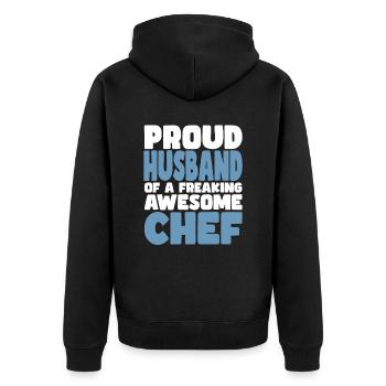 Fière épouse d’un sacré bon chef - Veste à capuche bio Premium Unisexe - noir - Dos - Nico (187cm)
