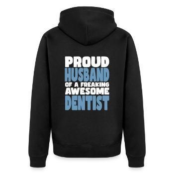 Proud wife of a damn good dentist - Unisex Premium Organic Zip Hoodie - black - Back - Nico (187cm)