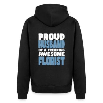 Fière épouse d’un sacré bon fleuriste - Veste à capuche bio Premium Unisexe - noir - Dos - Nico (187cm)