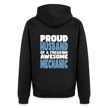 Proud wife of a damn good mechanic - Unisex Premium Organic Zip Hoodie - black - Back - Nico (187cm)